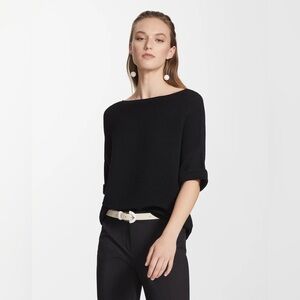 LAFAYETTE 148 Crepe Matte Sweater Bateau Neck Black XS